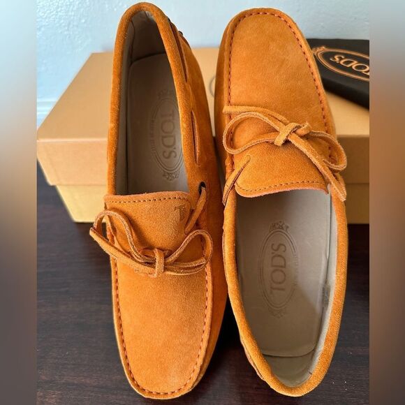 Tod's Men's Orange Suede slip-on Loafers size EU 38- US 5,5 new in box - Picture 9 of 14